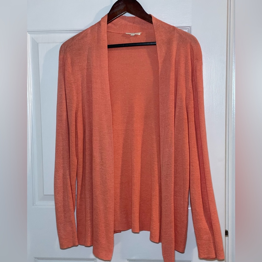 Eileen Fisher Vibrant Coral Open 100% Linen Cardigan Size 1X